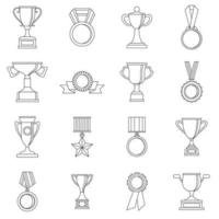 Trophy icons set, outline style vector