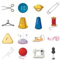 Sewing icons set, cartoon style vector