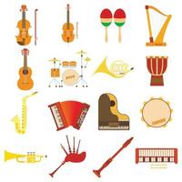 Musical instruments icons set, flat style vector