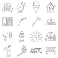 Fireman tools icons set, outline style vector