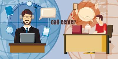 Call center dialog concept, cartoon style vector