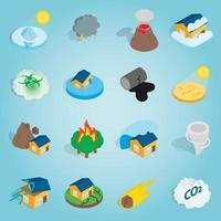 Natural disaster catastrophe isometric set vector