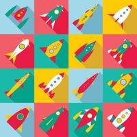 Rocket launch icons set, flat style vector