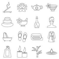 Spa treatments icons set, outline style vector