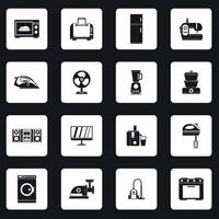 Household appliance icons set, simple style vector