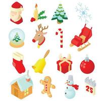 Christmas icons set, isometric 3d style vector