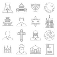 Religious symbol icons set, outline style vector