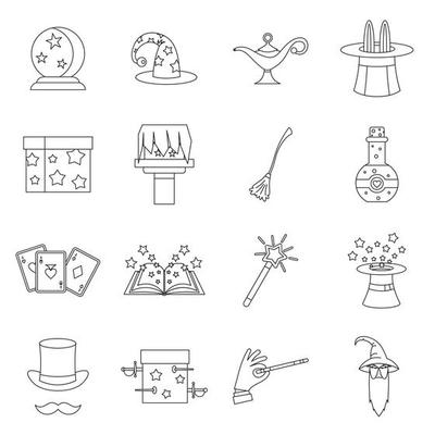 Magic icons set, outline style