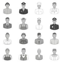 Professions icons set, black monochrome style vector