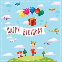 Happy Birthday landscape concept, cartoon style vector