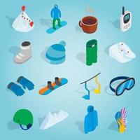 Snowboard set icons, isometric 3d style vector