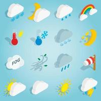 Weather set icons, isometric 3d style vector