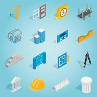 Architecture set icons, isometric 3d style vector