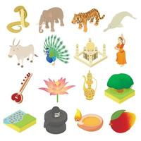 India icons set, isometric 3d style vector