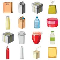 Package container icons set, cartoon style vector