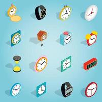 Clock set icons, isometric 3d style vector