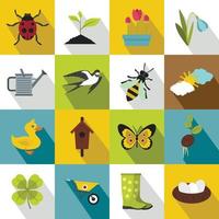 Spring icons set, flat style vector