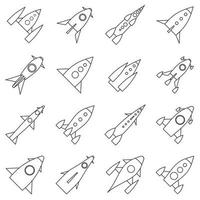 Rocket launch icons set, outline style vector