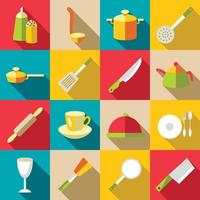 Tableware items icons set, flat style vector