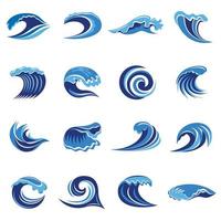 Blue waves icons set, simple style vector