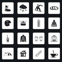 Snowboarding icons set, simple style vector