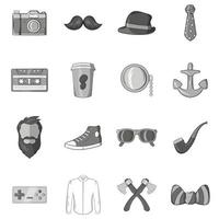 Hipster icons set in black monochrome style vector