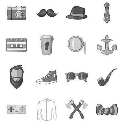 Hipster icons set in black monochrome style