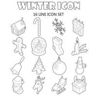 Winter icons set, outline style vector