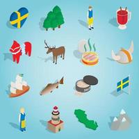 Sweden set icons, isometric 3d style vector