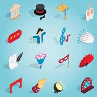 Theatre set icons, isometric 3d style vector