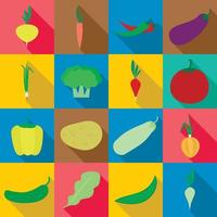 Vegetables icons set, flat style vector