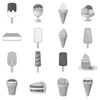 Ice cream icons set, gray monochrome style vector