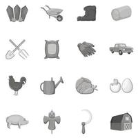 conjunto de iconos agrícolas, estilo monocromo negro vector