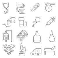conjunto de iconos médicos, estilo de esquema vector
