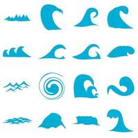 Waves icons set, flat style vector