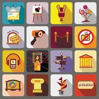 Museum icons set, flat style vector