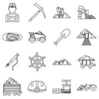 Miner icons set, outline style vector