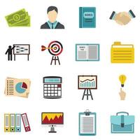 Business strategy icons set, flat style vector