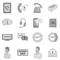conjunto de iconos de servicio de soporte, estilo monocromo gris vector