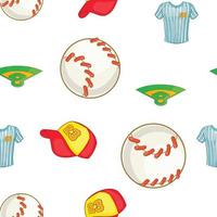 Baseball elements pattern, cartoon style vector