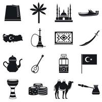 Turkey travel icons set, simple style vector