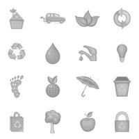 Nature icons set in black monochrome style vector