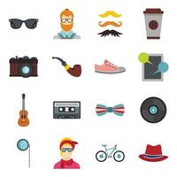 Hipster icons set, flat style vector