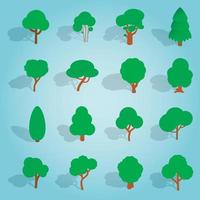 Tree set icons, isometric 3d style vector