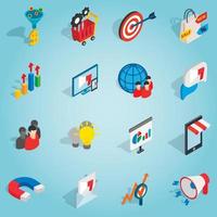 Marketing set icons, isometric 3d style vector