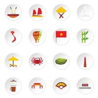 Vietnam icons set, flat style