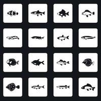 Fish icons set, simple style vector