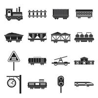 conjunto de iconos de ferrocarril, estilo simple vector