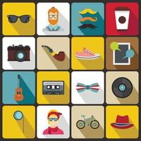 Hipster icons set in flat style vector