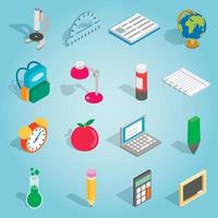 School set icons, isometric 3d style vector